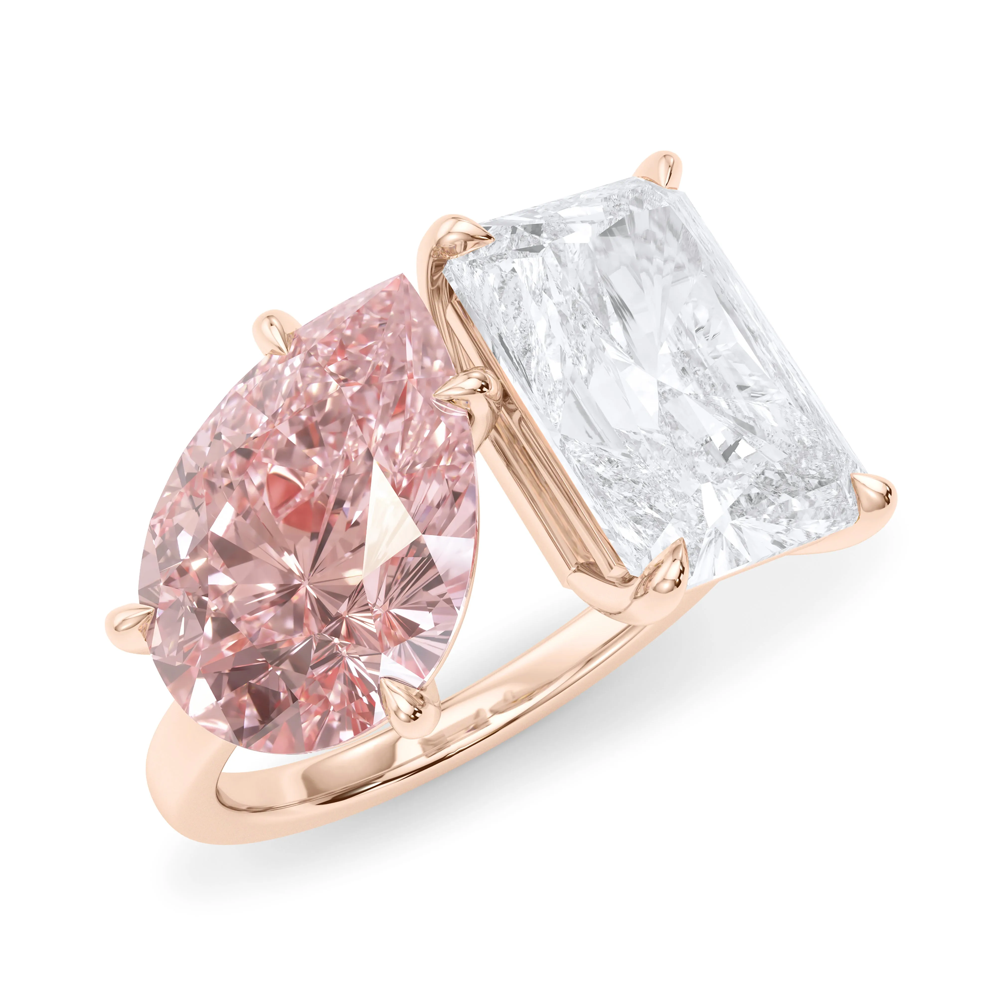 Toi Et Moi Pear And Radiant Pink And White Diamond Ring