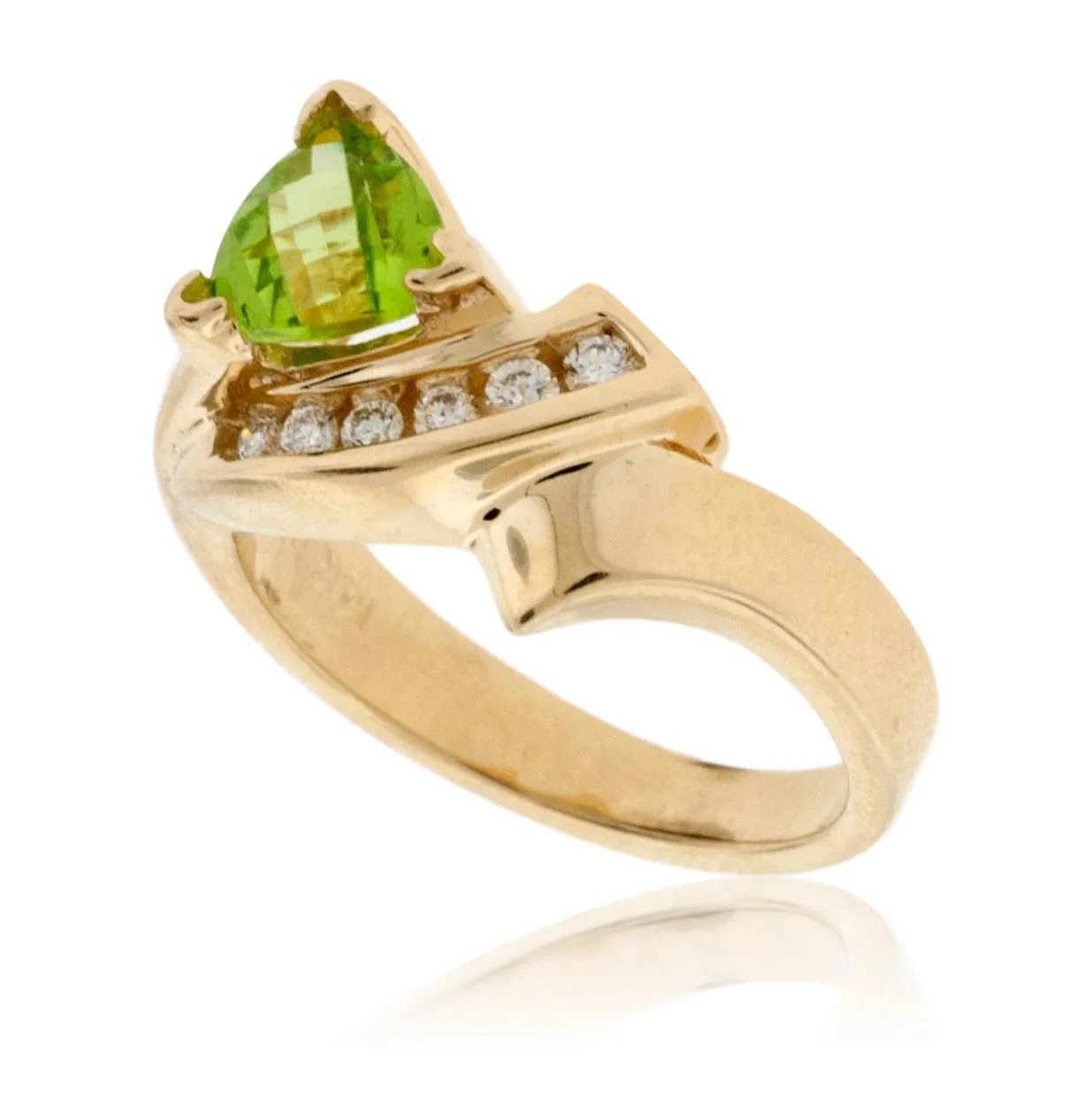 Trillion-shaped Peridot and Diamond Ring