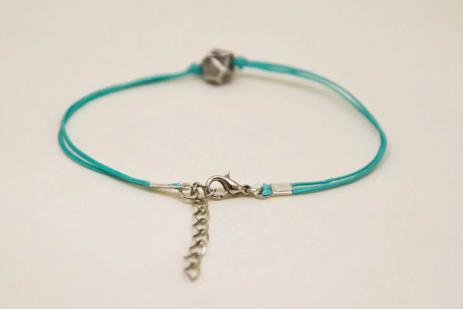 Turquoise cord bracelet with silver nugget bead charm, gift for her