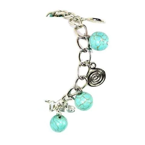 Turquoise, Marble & Silver Bracelet