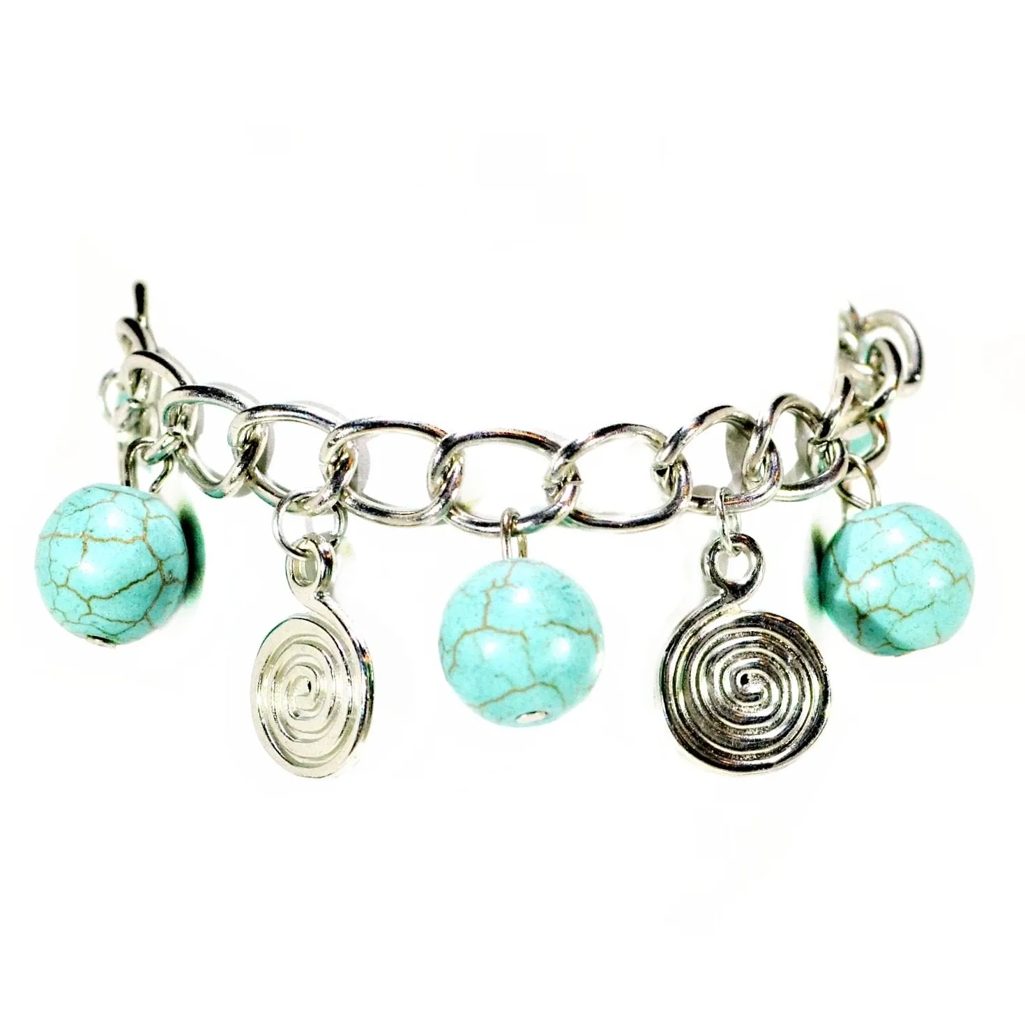 Turquoise, Marble & Silver Bracelet