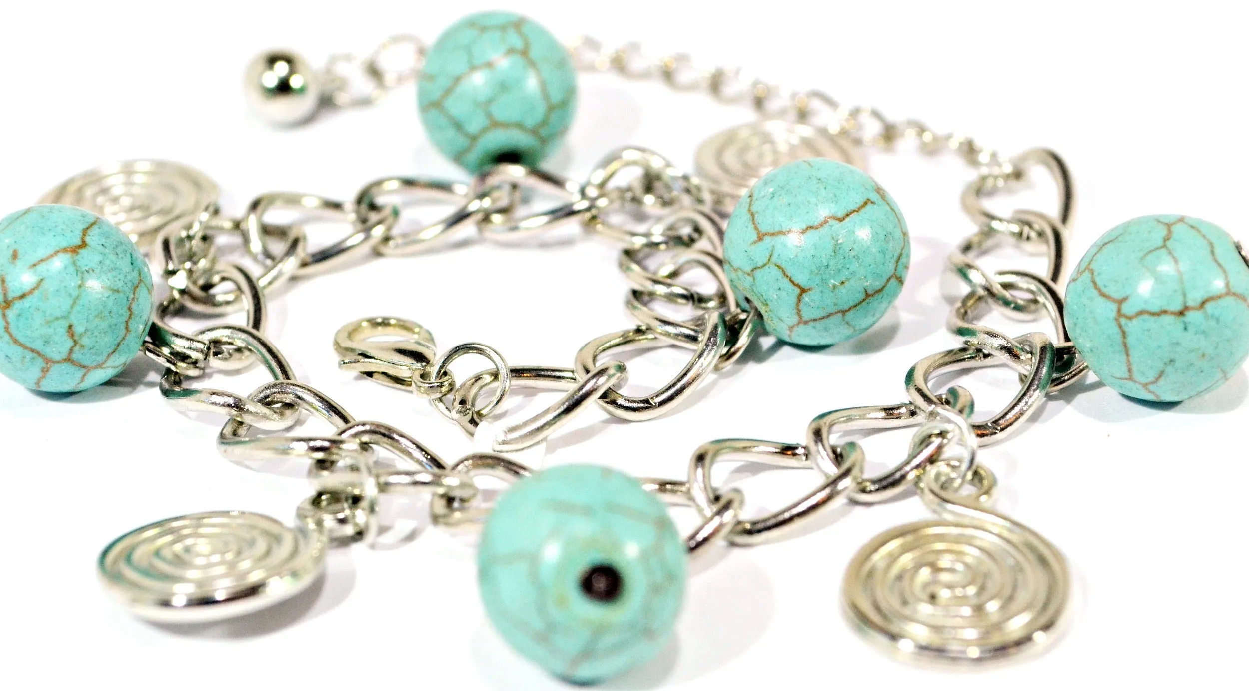 Turquoise, Marble & Silver Bracelet