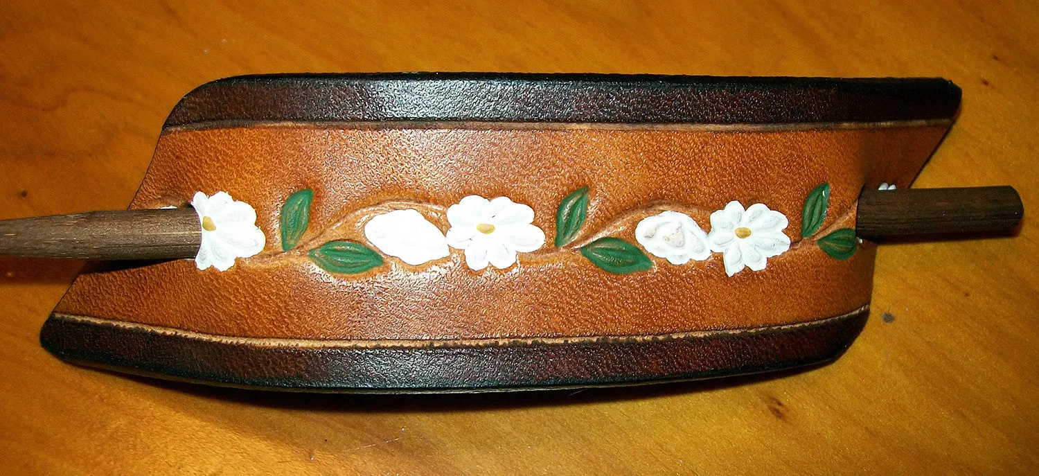 Two Tone Daisy Chain Leather Stick Barrette