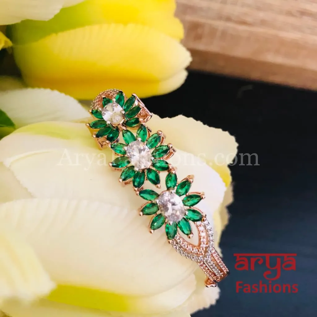 Tyra Rose Gold Emerald Green Crystals Flower Bracelet