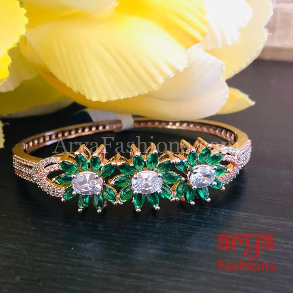 Tyra Rose Gold Emerald Green Crystals Flower Bracelet