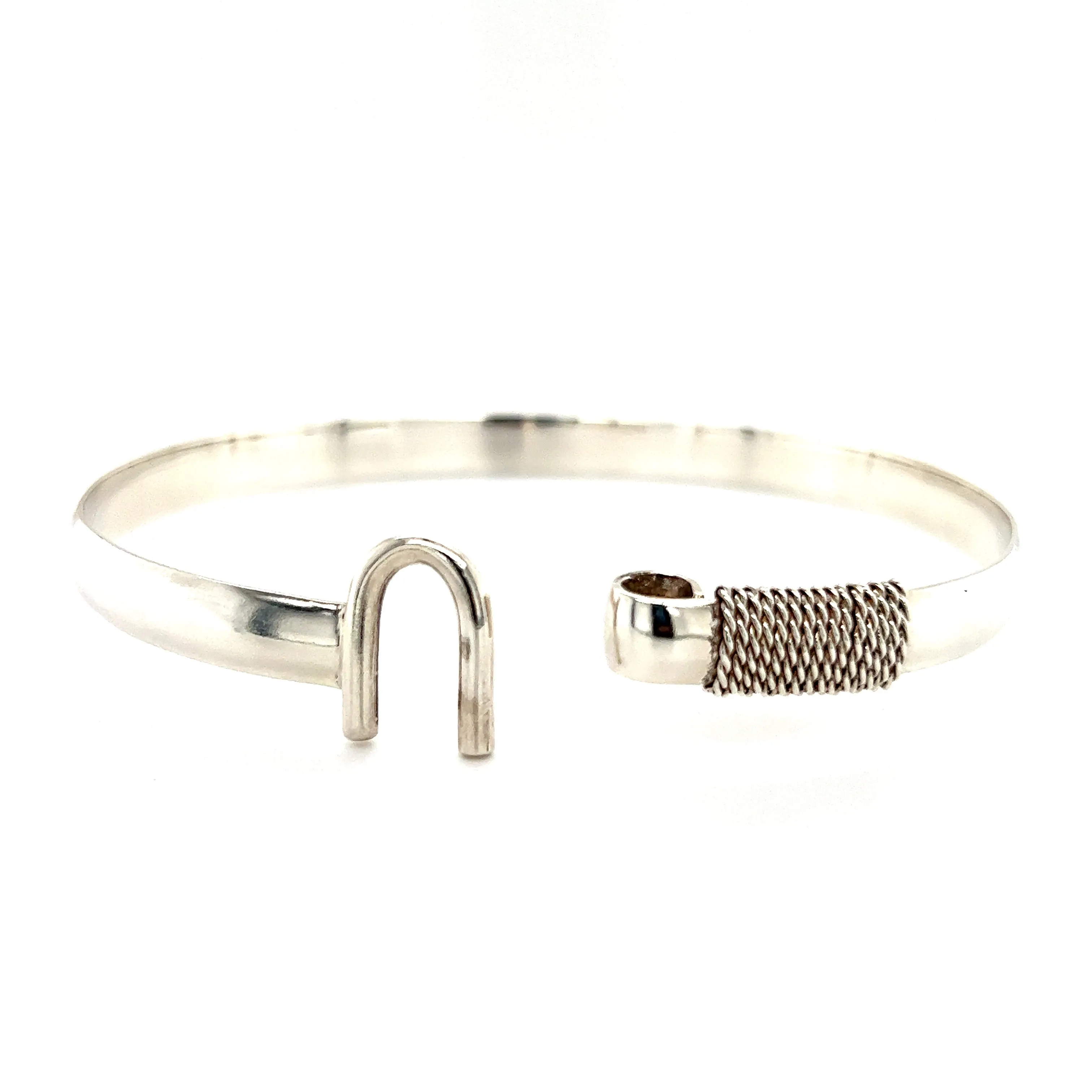 U Flat 6mm Bangle Bracelet with U-Hook Clasp in Sterling Silver