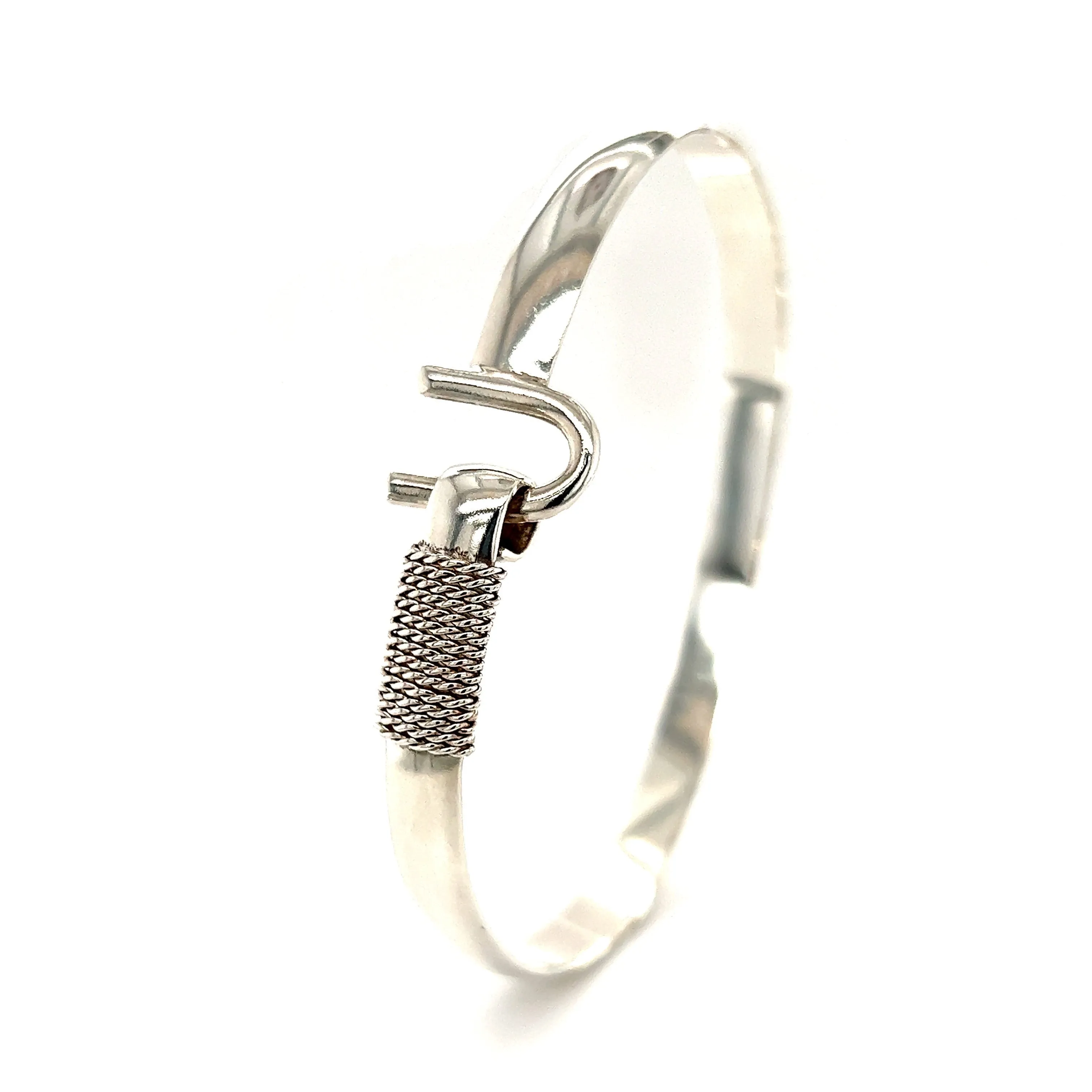 U Flat 6mm Bangle Bracelet with U-Hook Clasp in Sterling Silver