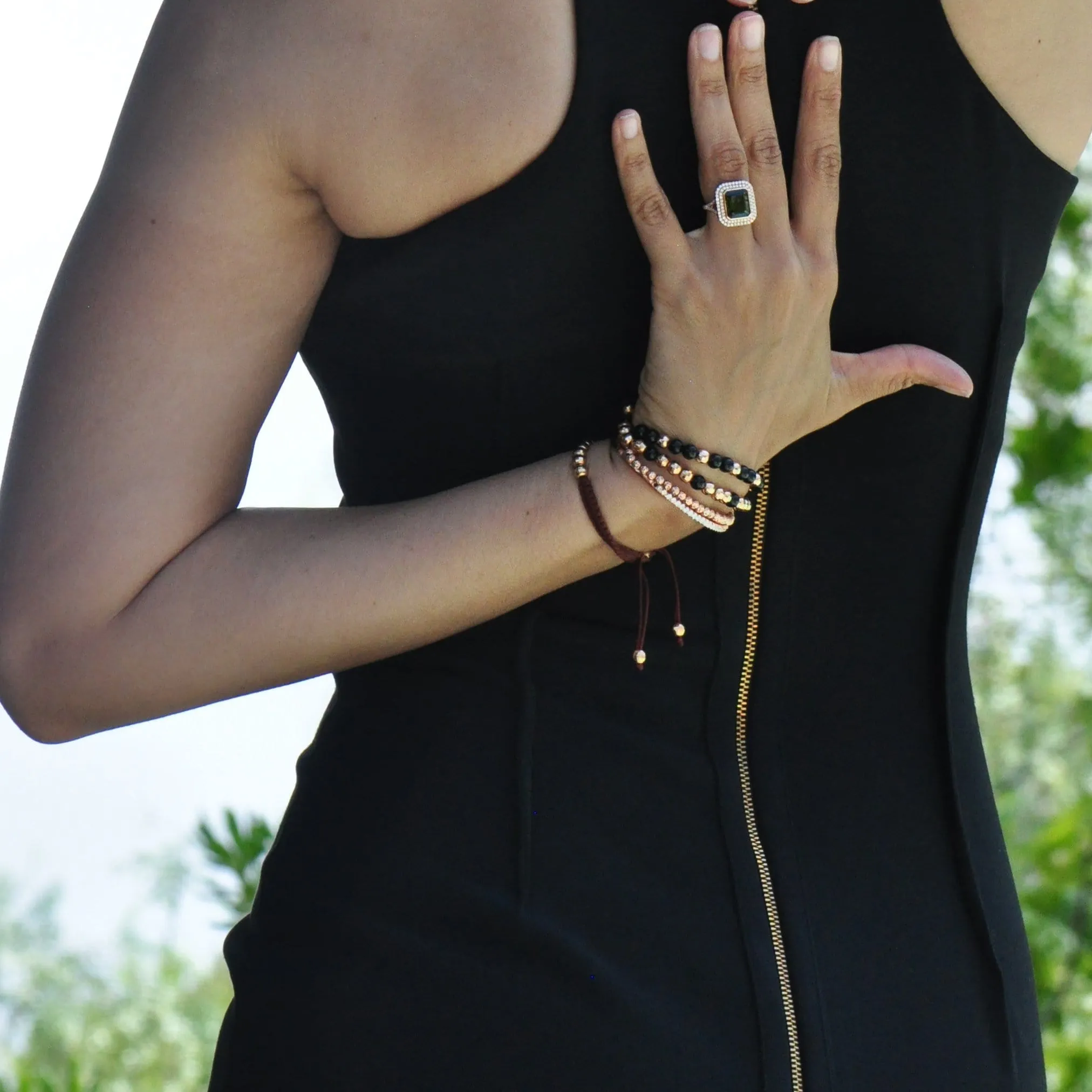 Unisex Gold Bracelet - 14-karat Solid  Gold & Onyx Prayer Bead Bracelet - RED GOLD®