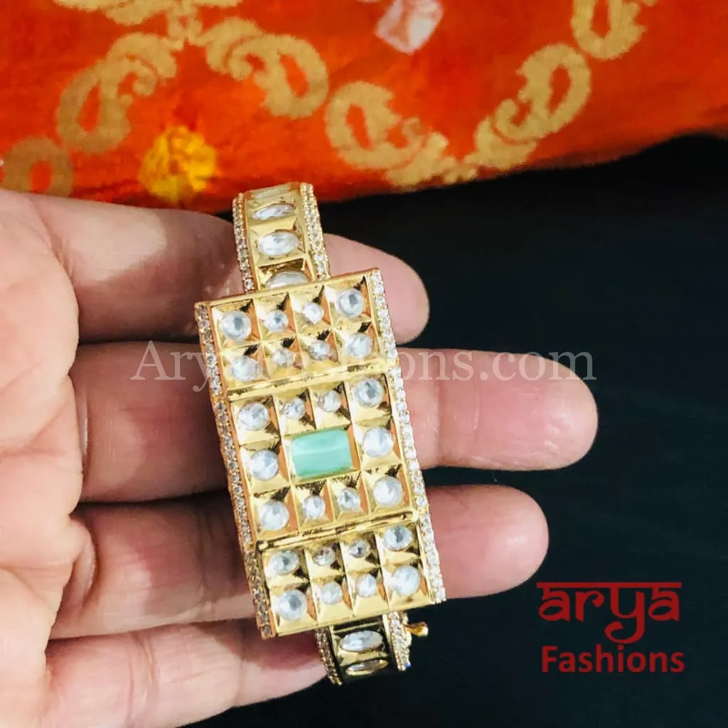 Veera Blue Kundan Rajwadi Openable Bracelet/ Rajasthani Jaipuri Pacchi Kundan Bracelet