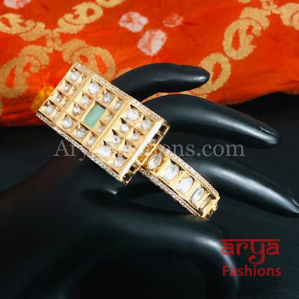 Veera Blue Kundan Rajwadi Openable Bracelet/ Rajasthani Jaipuri Pacchi Kundan Bracelet