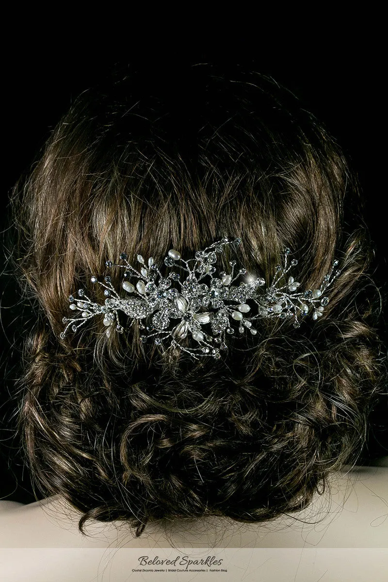 Vicky Floral Spray White Pearl Hair Comb | Pearl | Swarovski Crystal