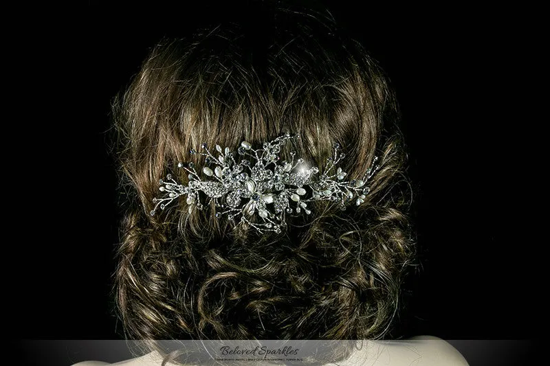 Vicky Floral Spray White Pearl Hair Comb | Pearl | Swarovski Crystal