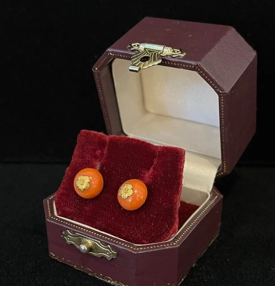 Victorian Natural Coral Stud Earrings