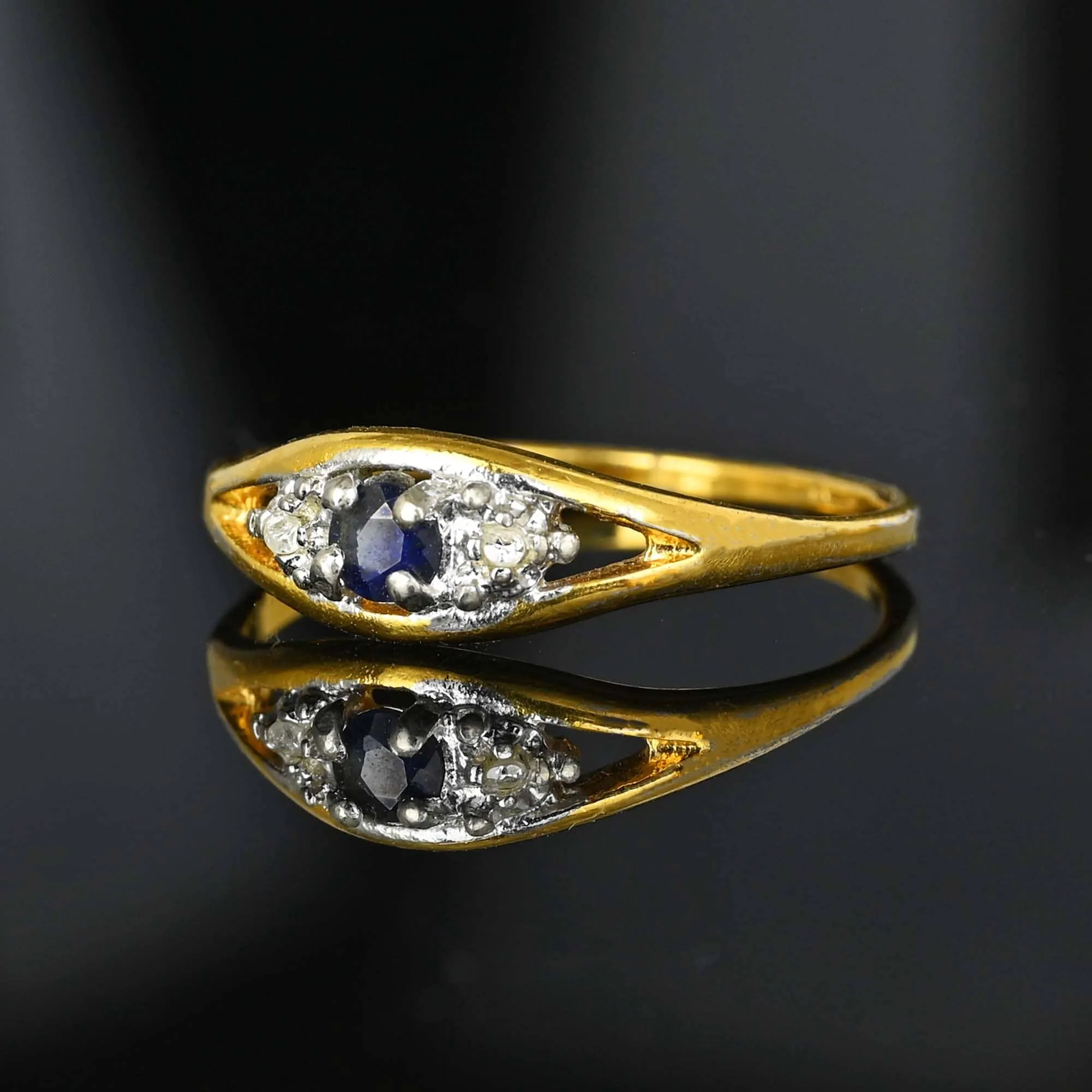 Vintage 10K Gold Diamond Accent Sapphire Ring