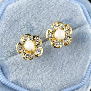 Vintage 10K Gold Opal Flower Stud Earrings