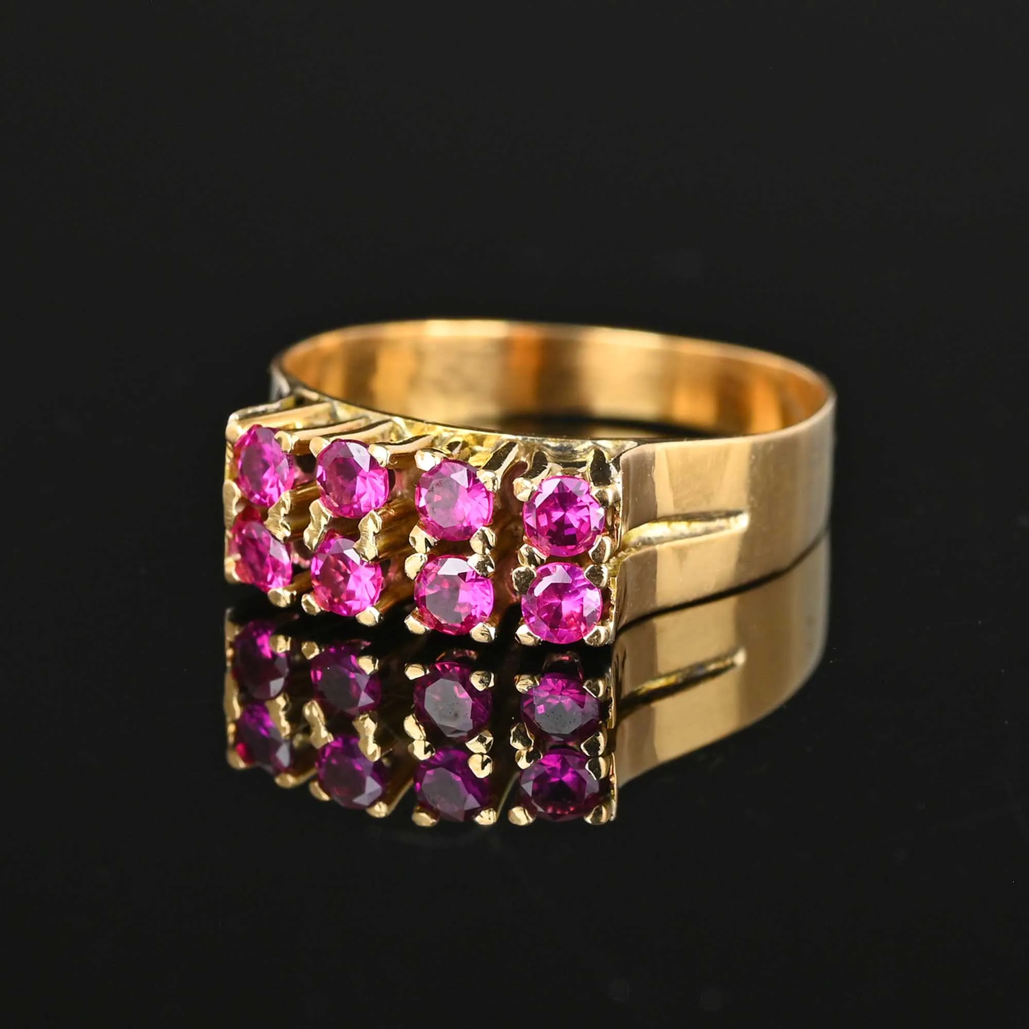 Vintage 18K Gold Two Row Ruby Ring Band