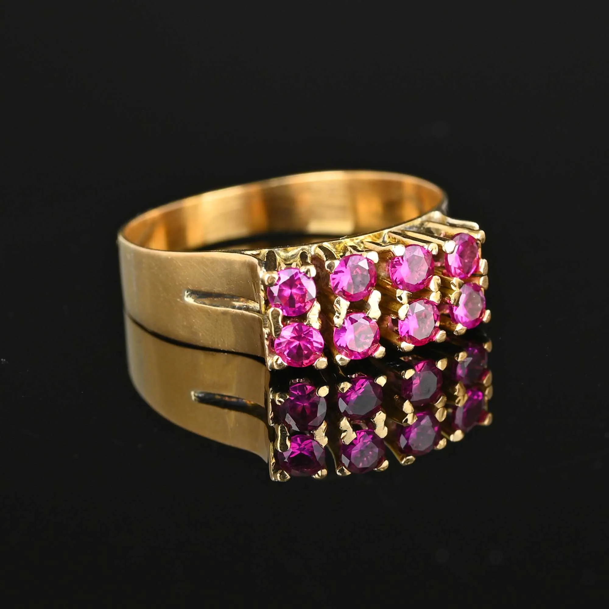 Vintage 18K Gold Two Row Ruby Ring Band