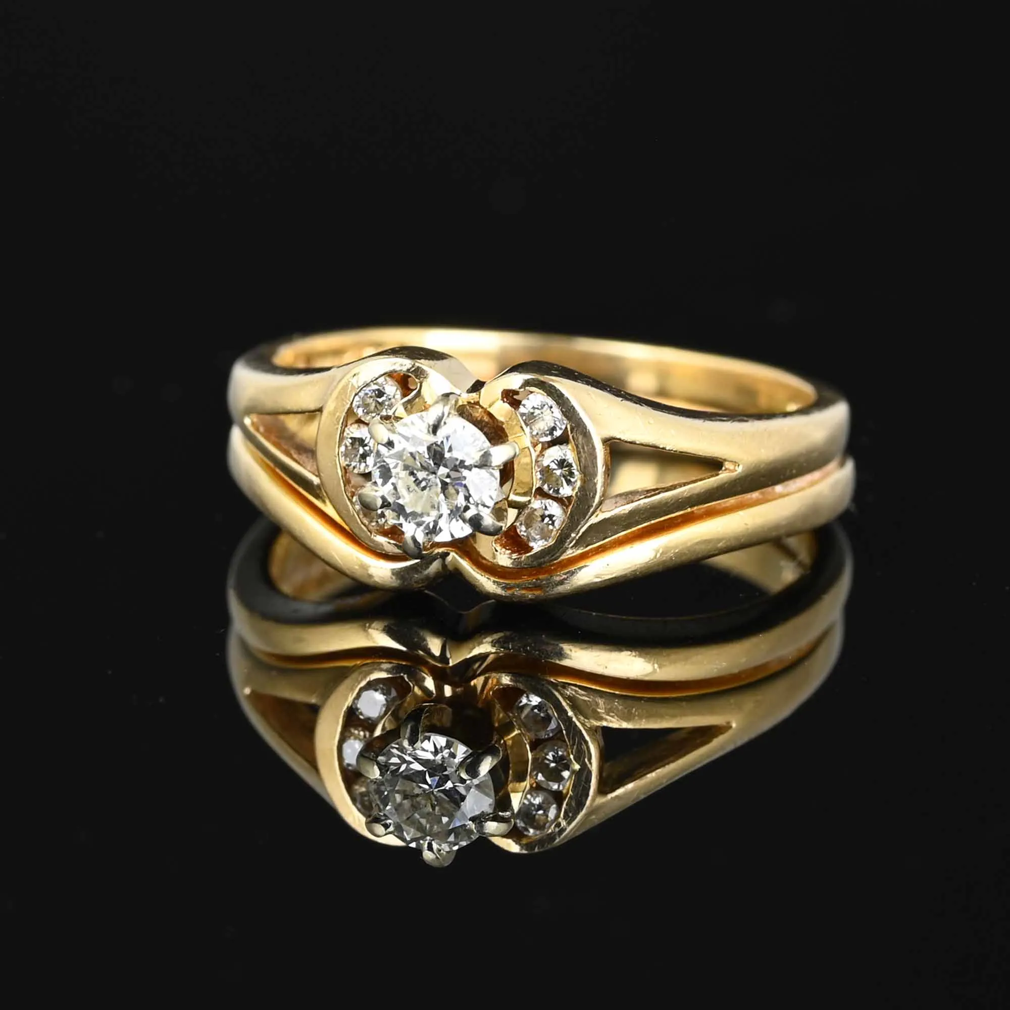 Vintage Diamond Solitaire Engagement Wedding Ring Set