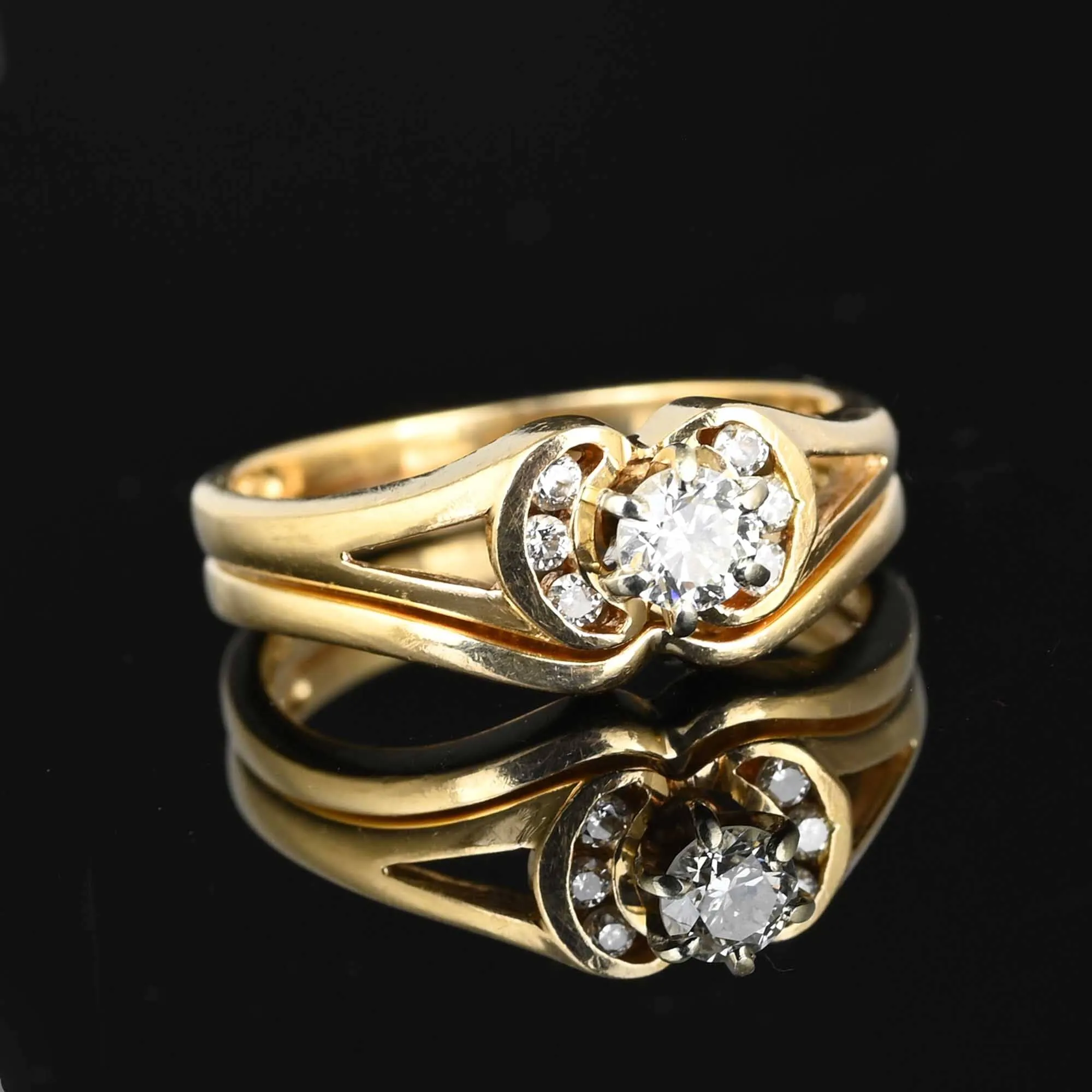 Vintage Diamond Solitaire Engagement Wedding Ring Set