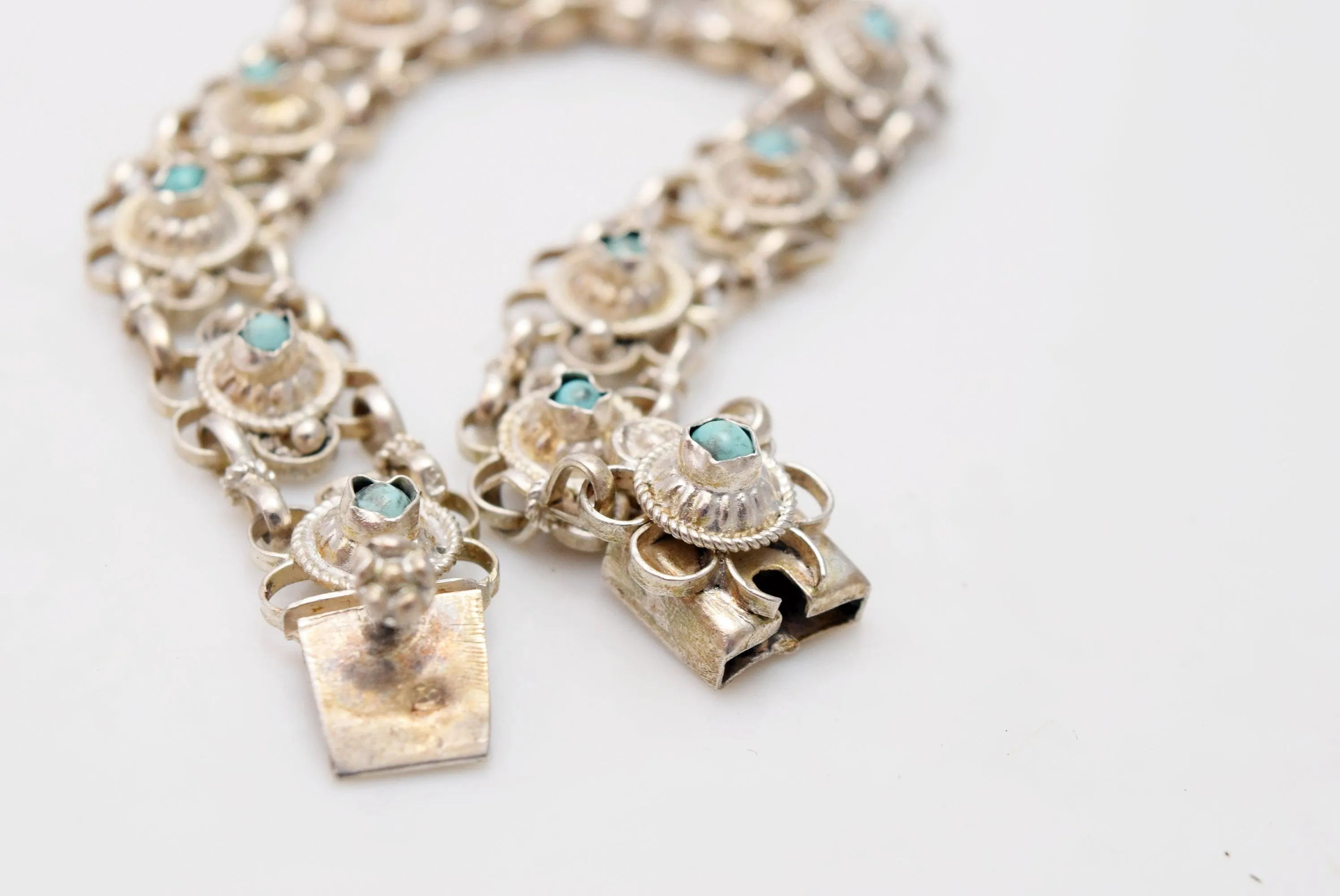 Vintage Egyptian silver and turquoise Link Bracelet