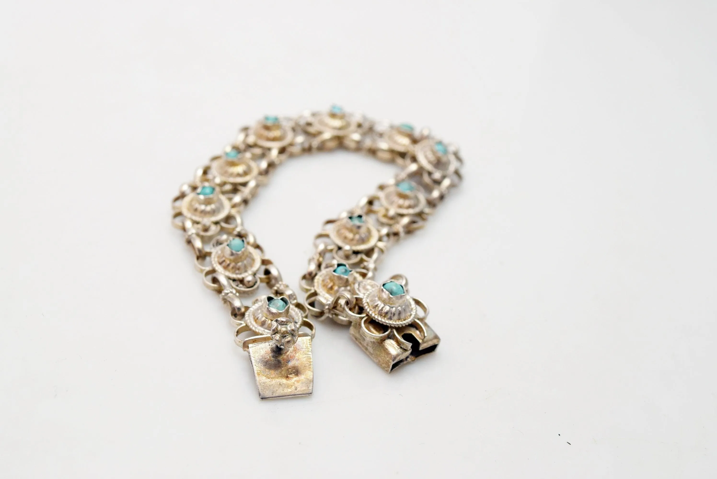 Vintage Egyptian silver and turquoise Link Bracelet