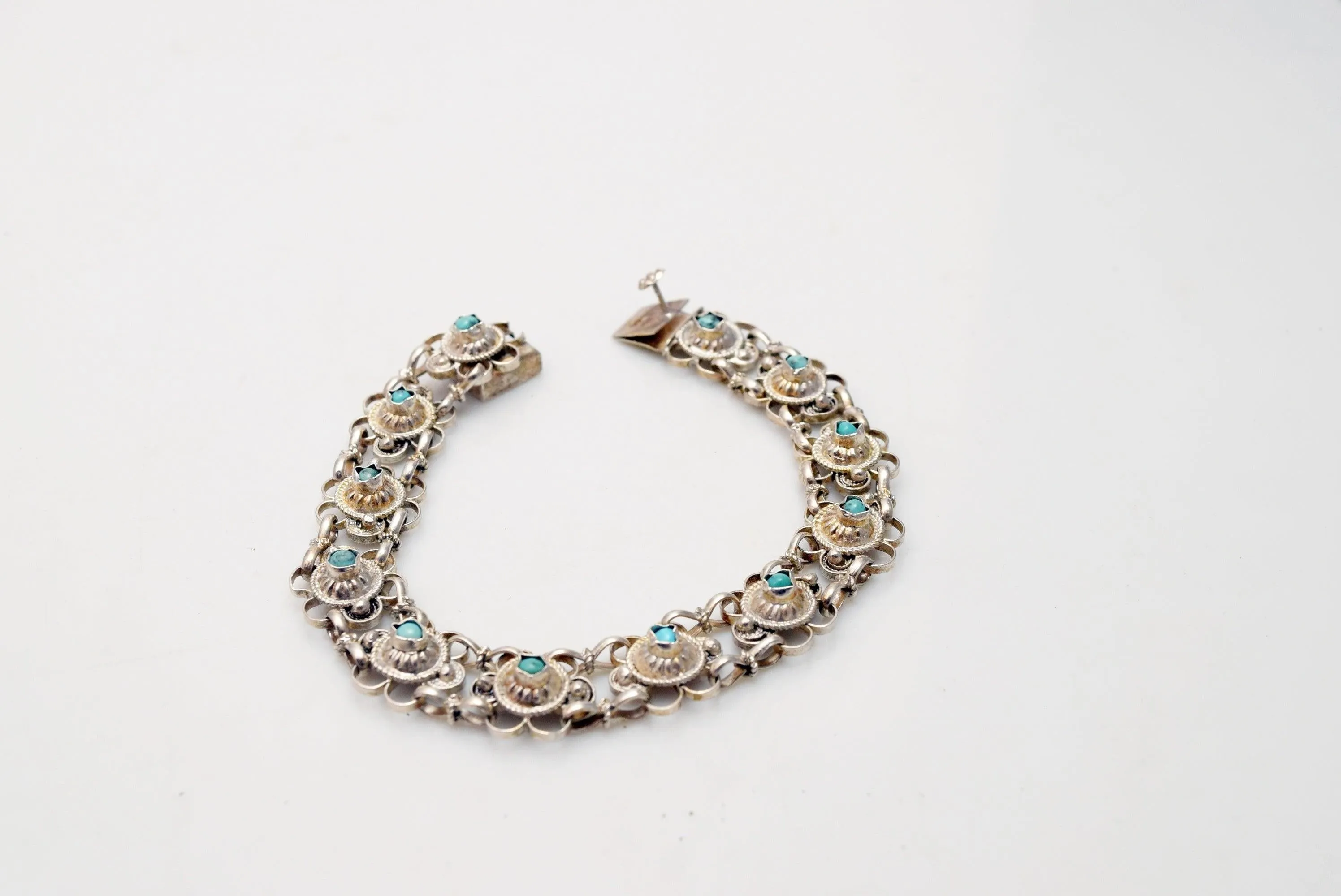 Vintage Egyptian silver and turquoise Link Bracelet