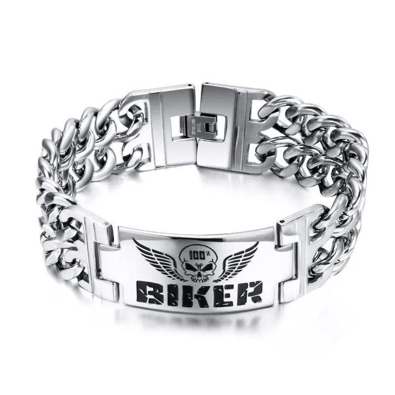 Vnox Biker Bracelets Men\'s Jewelry 316L Stainless Steel Skull Double Chain Charm Gift