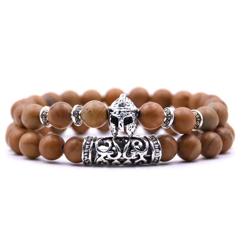 Volcanic Stone Tiger Eye DIY Bracelet Natural Stone Bracelet Set Alloy Helmet Combination Bracelet