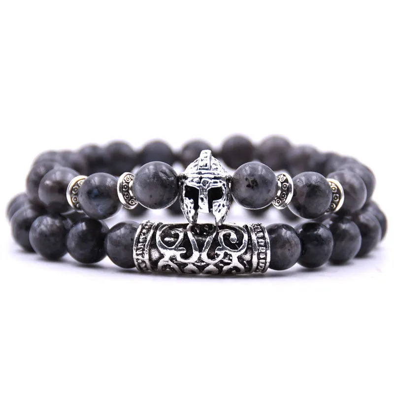 Volcanic Stone Tiger Eye DIY Bracelet Natural Stone Bracelet Set Alloy Helmet Combination Bracelet