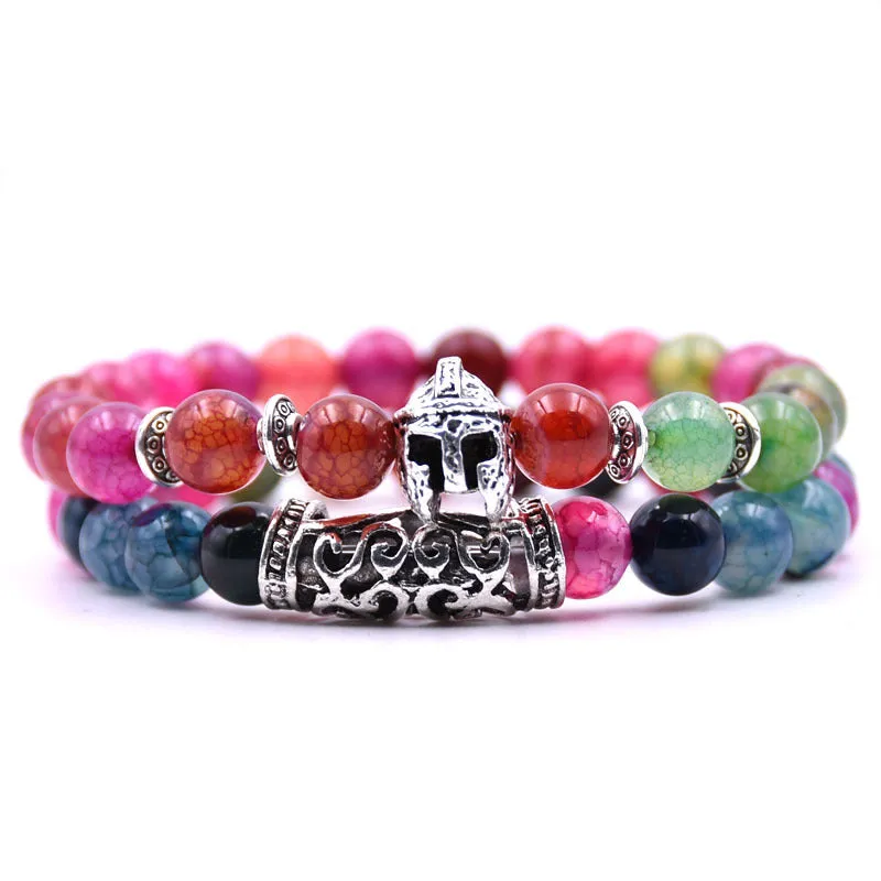 Volcanic Stone Tiger Eye DIY Bracelet Natural Stone Bracelet Set Alloy Helmet Combination Bracelet