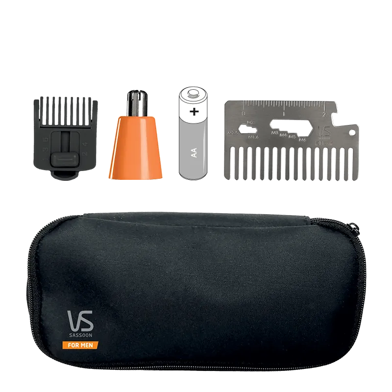 VS Sassoon For Men The Rugged Commander Beard Stubble Trimmer Kit 5 Position Guide VSM7180YRA