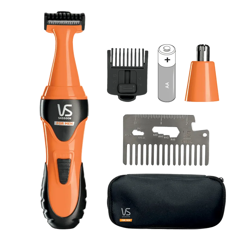 VS Sassoon For Men The Rugged Commander Beard Stubble Trimmer Kit 5 Position Guide VSM7180YRA