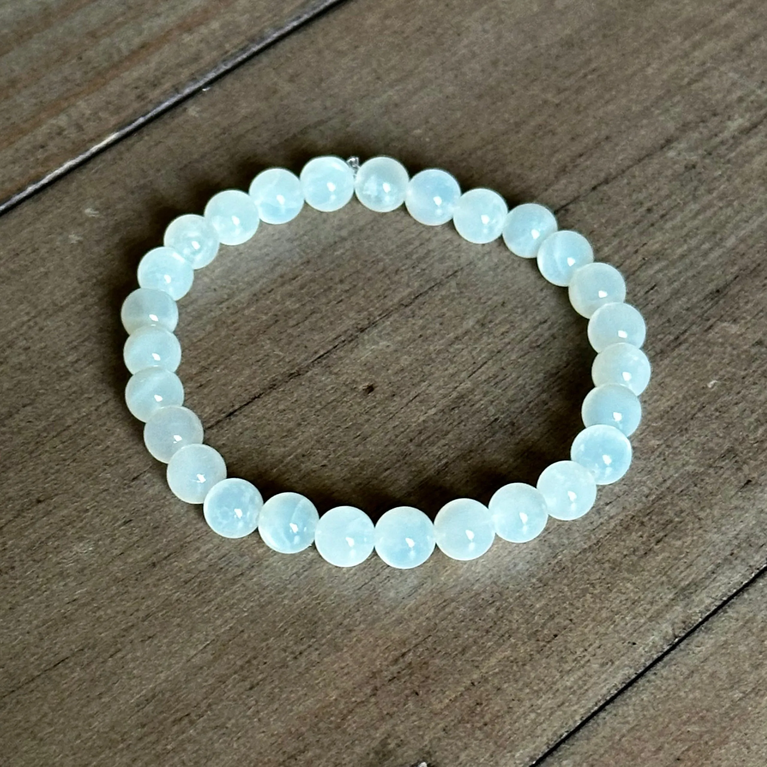 White Moonstone Single Stone Stretchy Stacker