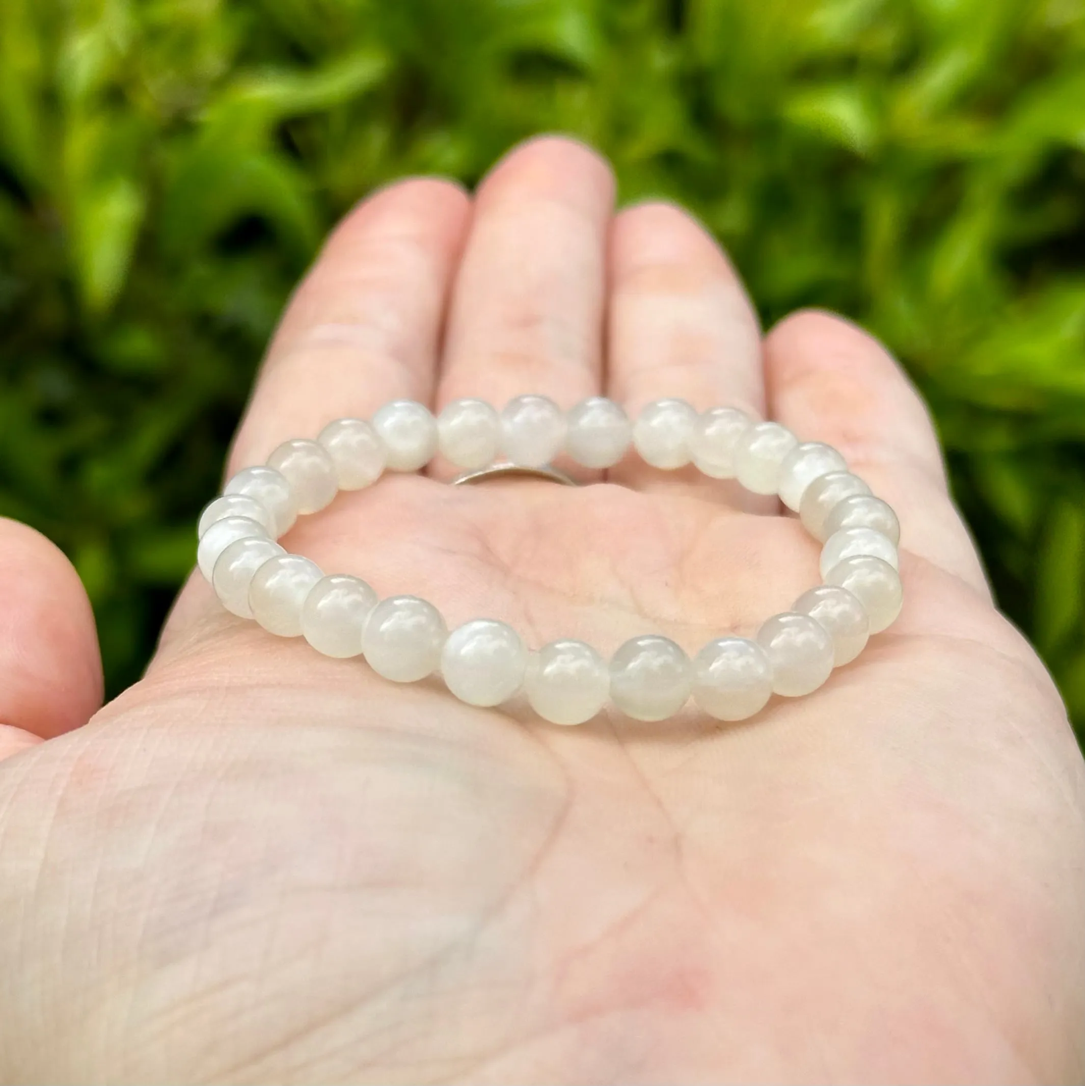 White Moonstone Single Stone Stretchy Stacker