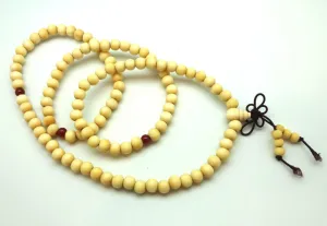 White Sandalwood and Amber Mala Bead Necklace