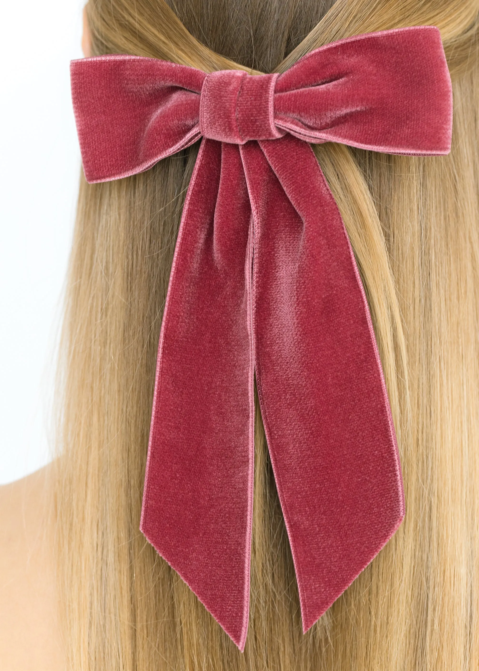 Wide Velvet Bow Barrette -- Antique Rose