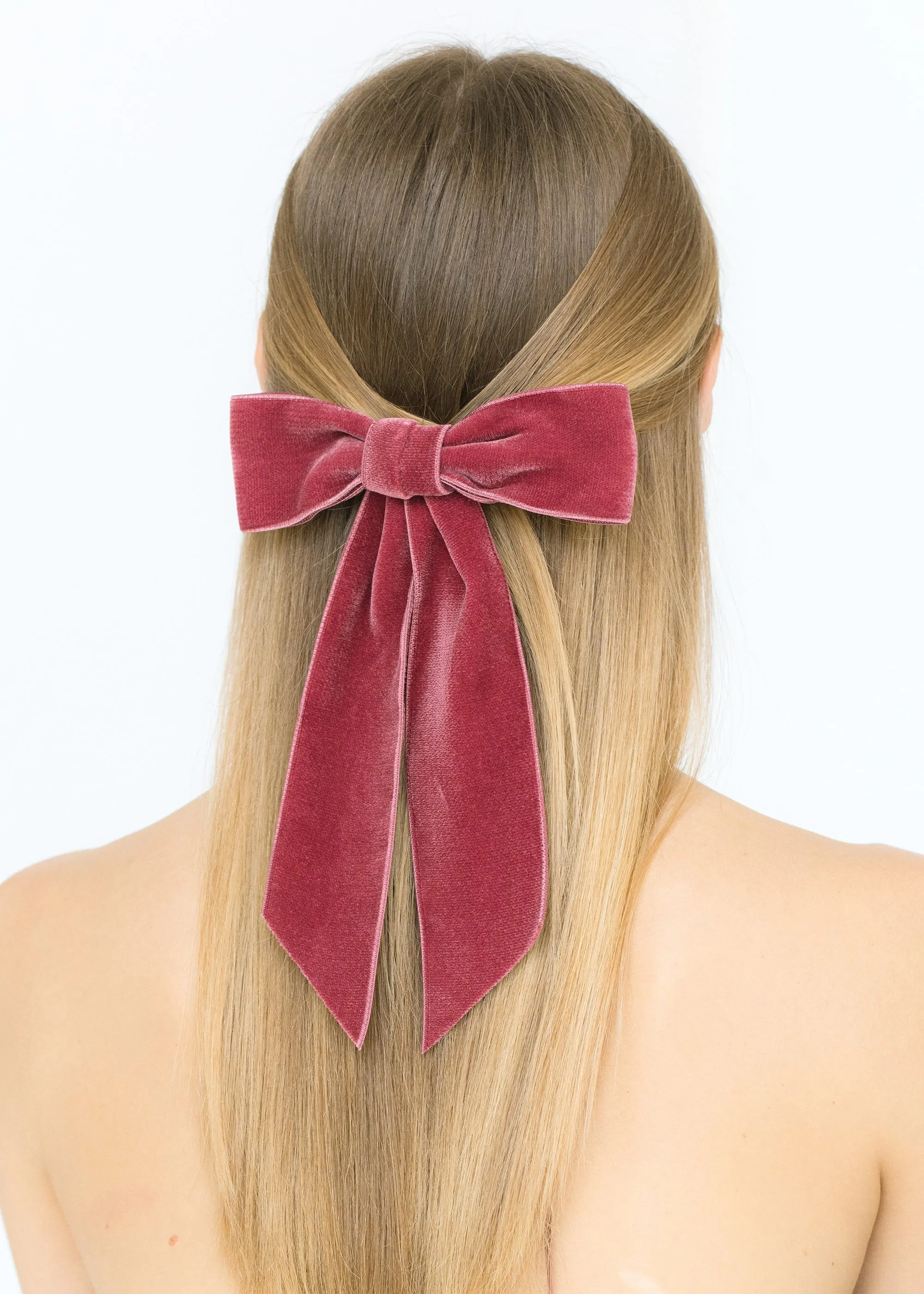 Wide Velvet Bow Barrette -- Antique Rose