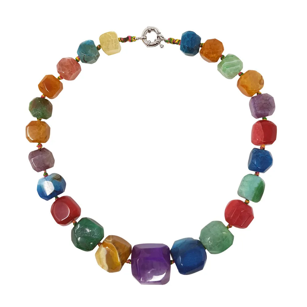 Women's Chunky Multi-Colour Faceted Agate Gemstone Necklace