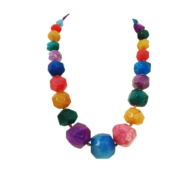 Women's Chunky Multi-Colour Faceted Agate Gemstone Necklace