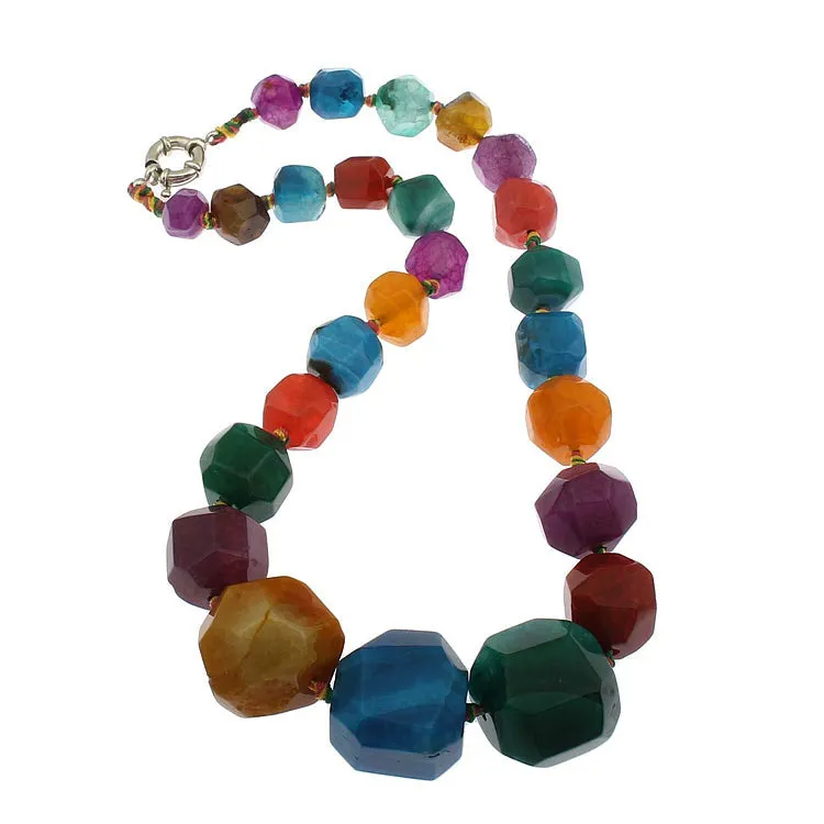 Women's Chunky Multi-Colour Faceted Agate Gemstone Necklace