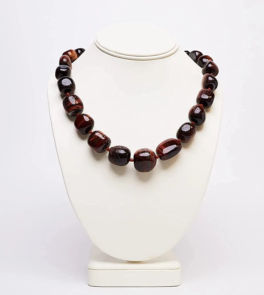 Women's Chunky Statement Natural Red Tiger's Eye Gemstone Beaded Necklace