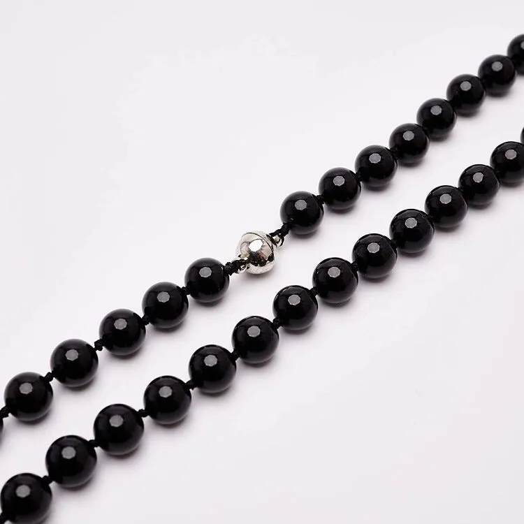 Women's Handmade Gemstone Beaded Necklace 10mm Black Agate