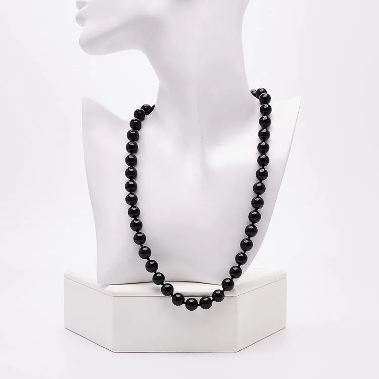 Women's Handmade Gemstone Beaded Necklace 10mm Black Agate