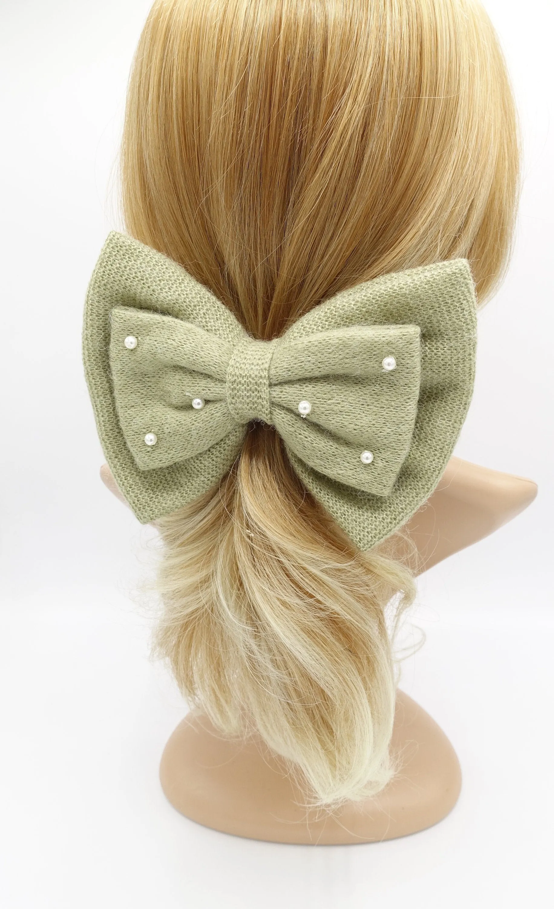 woolen hair bow large pearl hair bow for women