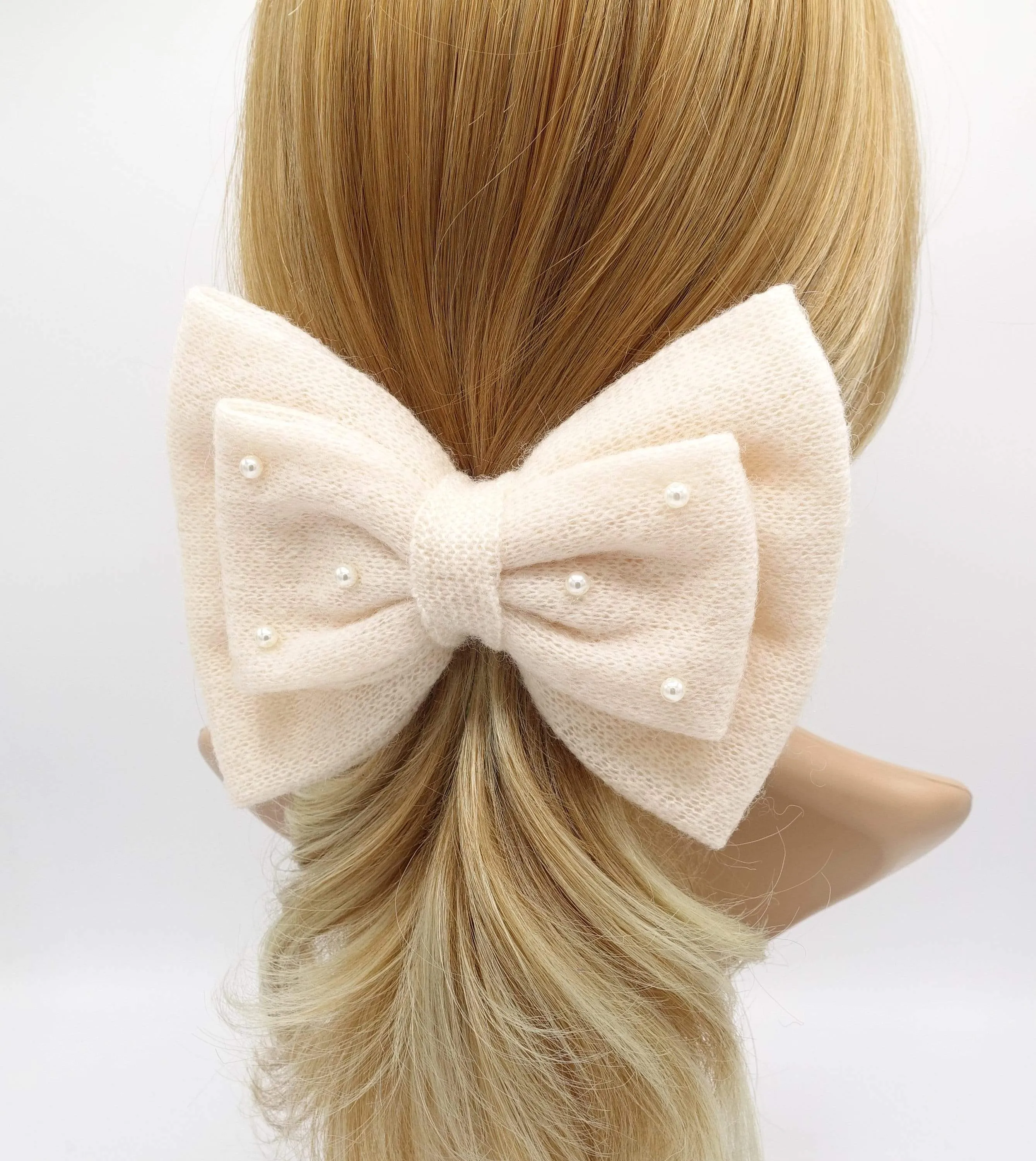 woolen hair bow large pearl hair bow for women