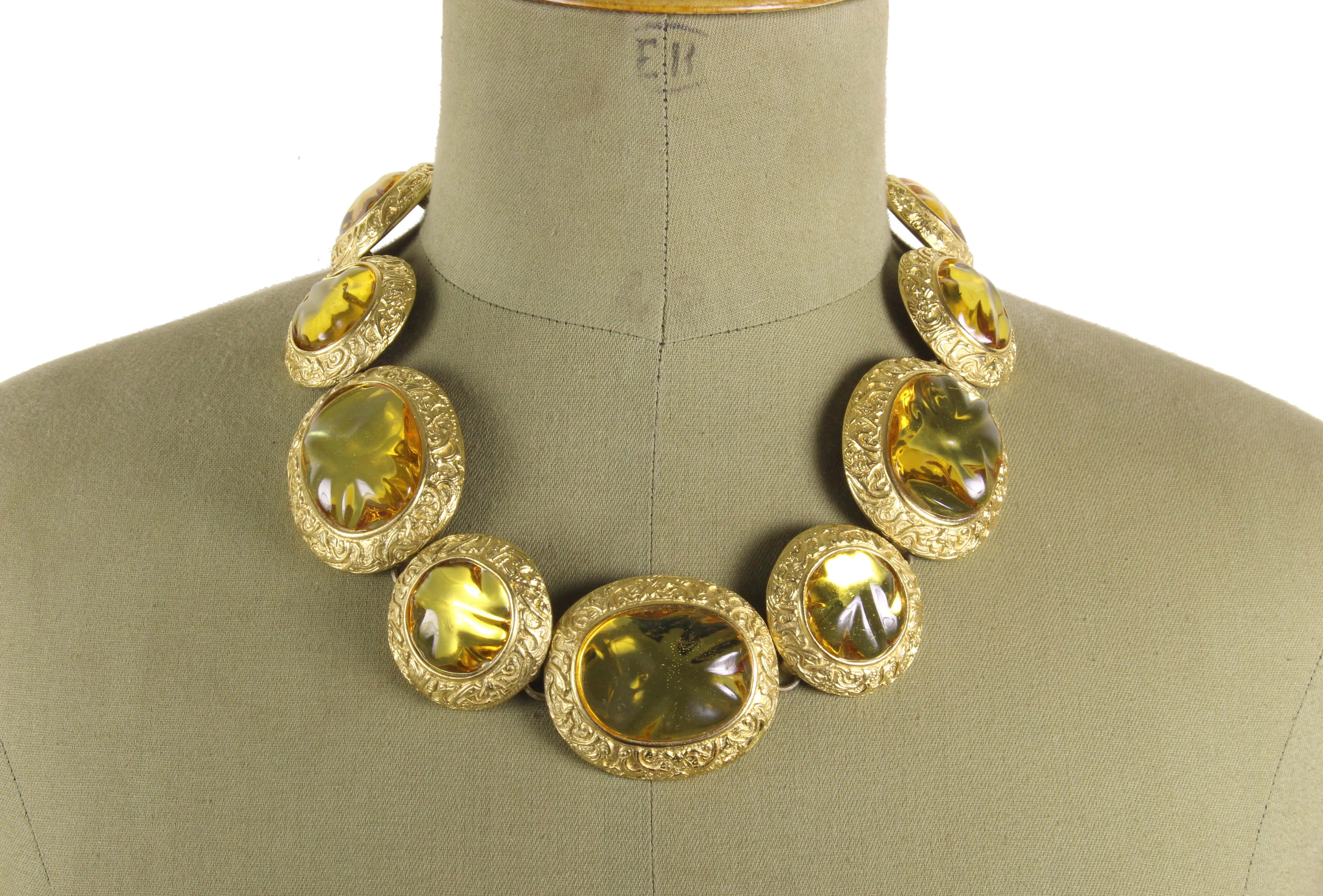 YVES SAINT LAURENT amber cabochons necklace and bracelet set