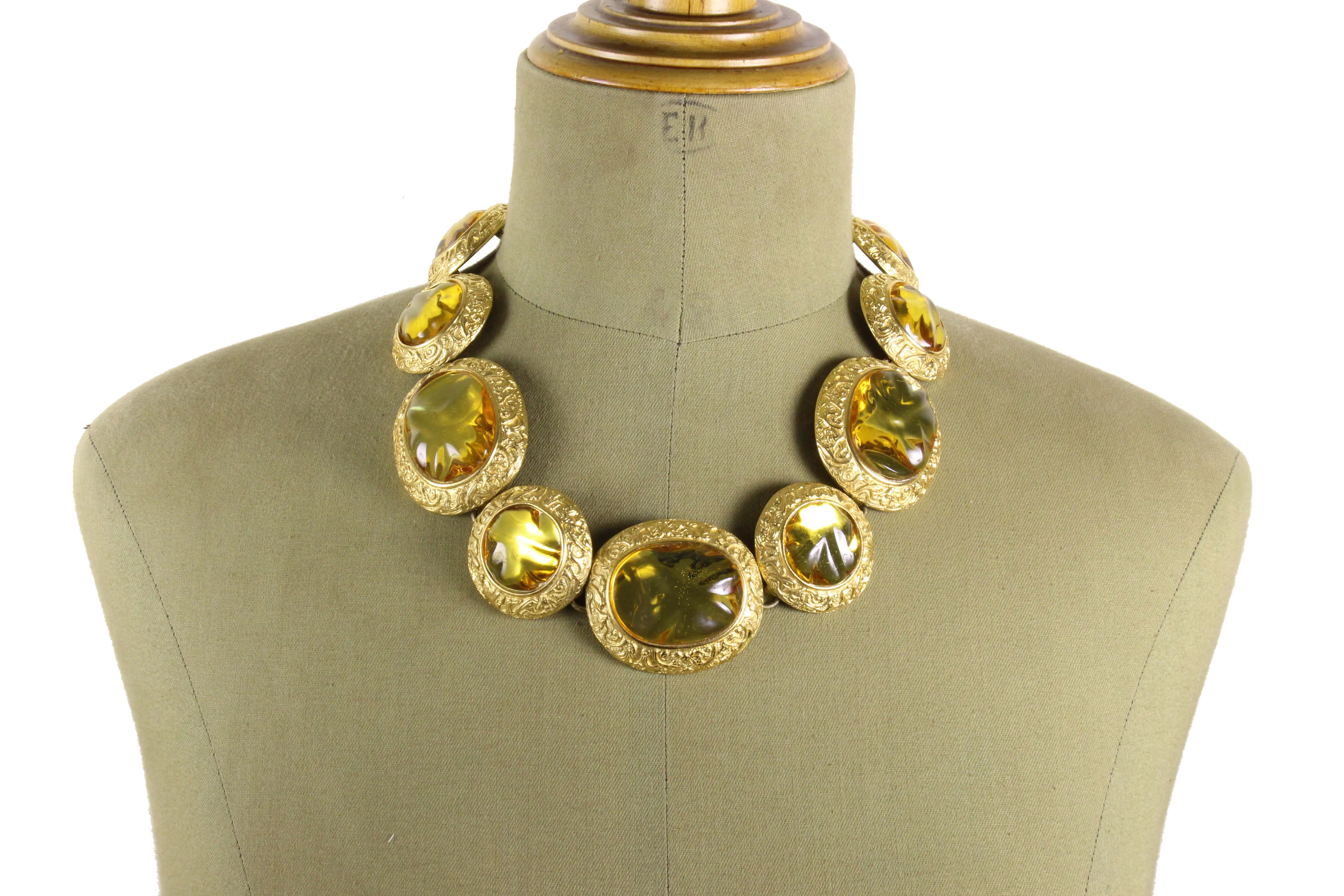 YVES SAINT LAURENT amber cabochons necklace and bracelet set