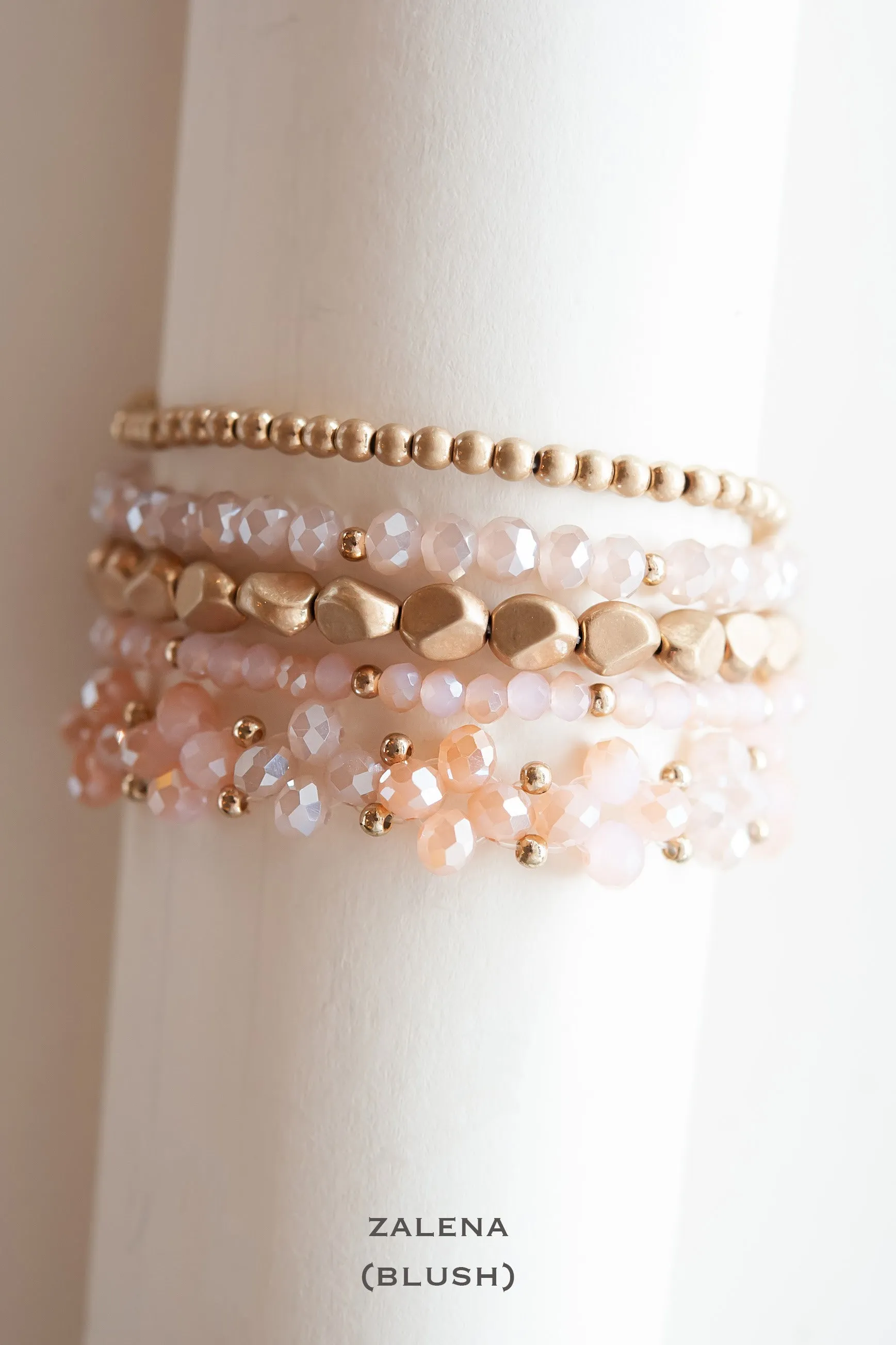 Zalena Beaded Bracelet Sets | Gold and Crystal Layering Bracelets | Crystal Beaded Floral Clusters