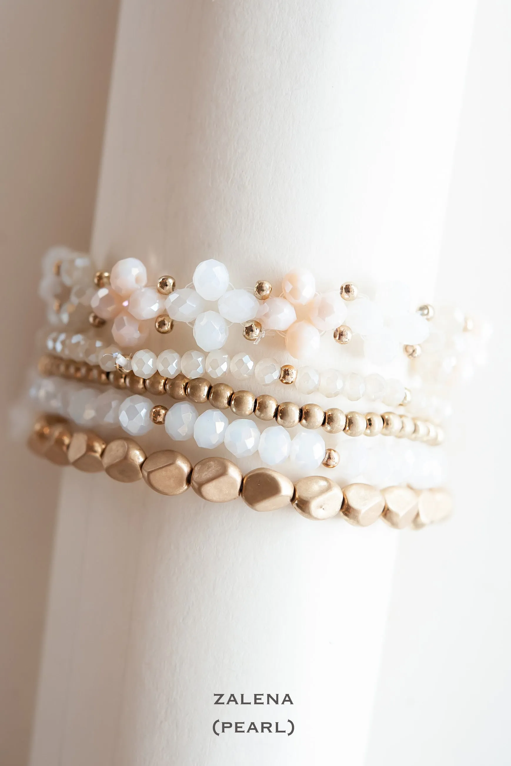 Zalena Beaded Bracelet Sets | Gold and Crystal Layering Bracelets | Crystal Beaded Floral Clusters